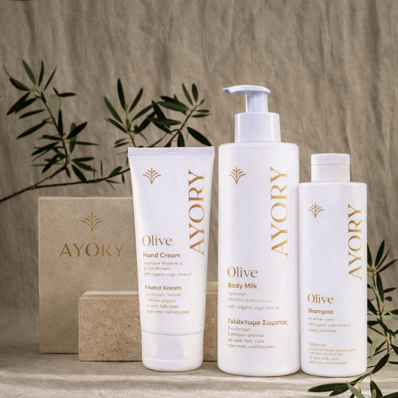 Beauty Care Combo: Hand Cream, Body Milk, and Olive Shampoo AYORY
